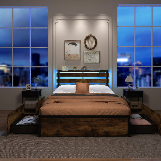Full/Queen/Twin Size Bed Frame with Drawers LED Lights and USB Ports-Full Size