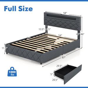 Full/Queen Size Bed Frame with Adjustable Storage Headboard and Wooden Slat Support-Full