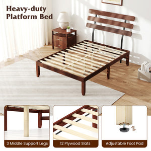 Full Size Bed Frame 15.5 Inch Solid Wood Platform Bed with Retro Headboard