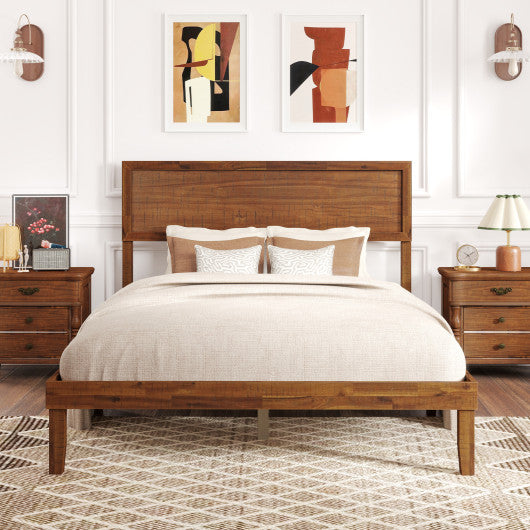 Twin/Full/Queen Size Bed Frame with Headboard and Wooden Slats Support-Full Size
