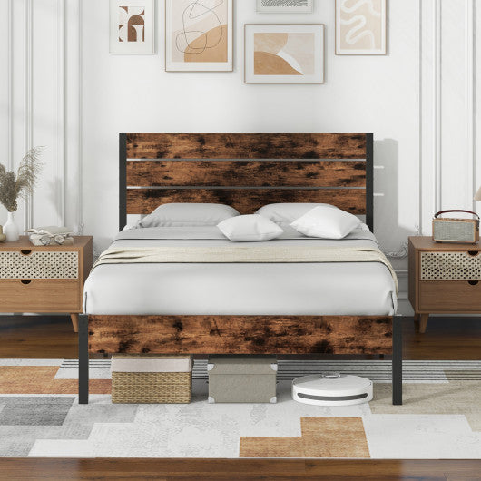 Full/King/Queen/Twin Size Bed Frame with High Headboard and Mute Bar-Full Size