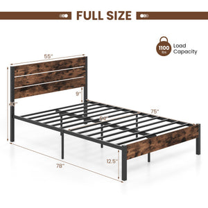 Full/King/Queen/Twin Size Bed Frame with High Headboard and Mute Bar-Full Size