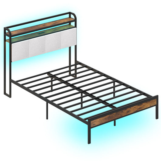 Twin/Full/Queen/King Size Bed Frame with LED Light and Charging Station-Full Size