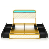 Twin/Full/Queen Size Bed Frame with LED Lights and Charging Station Gold-Full Size