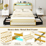 Twin/Full/Queen Size Bed Frame with LED Lights and Charging Station Gold-Full Size