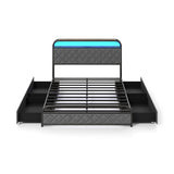 Twin/Full/Queen Size Bed Frame with LED Lights and Charging Station-Full Size