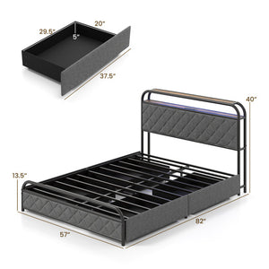 Twin/Full/Queen Size Bed Frame with LED Lights and Charging Station-Full Size