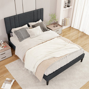 Full/Queen/Twin Size Bed Frame with Vertical Channel Tufted Headboard and Wooden Slats-Full Size