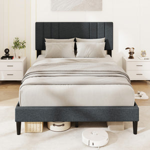 Full/Queen/Twin Size Bed Frame with Vertical Channel Tufted Headboard and Wooden Slats-Full Size