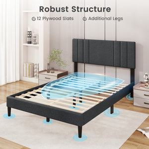 Full/Queen/Twin Size Bed Frame with Vertical Channel Tufted Headboard and Wooden Slats-Full Size