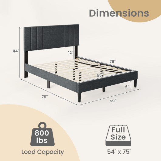 Full/Queen/Twin Size Bed Frame with Vertical Channel Tufted Headboard and Wooden Slats-Full Size