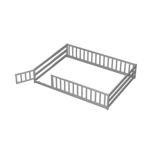 Full Size Floor Bed with Full Length Safety Guardrails-Gray