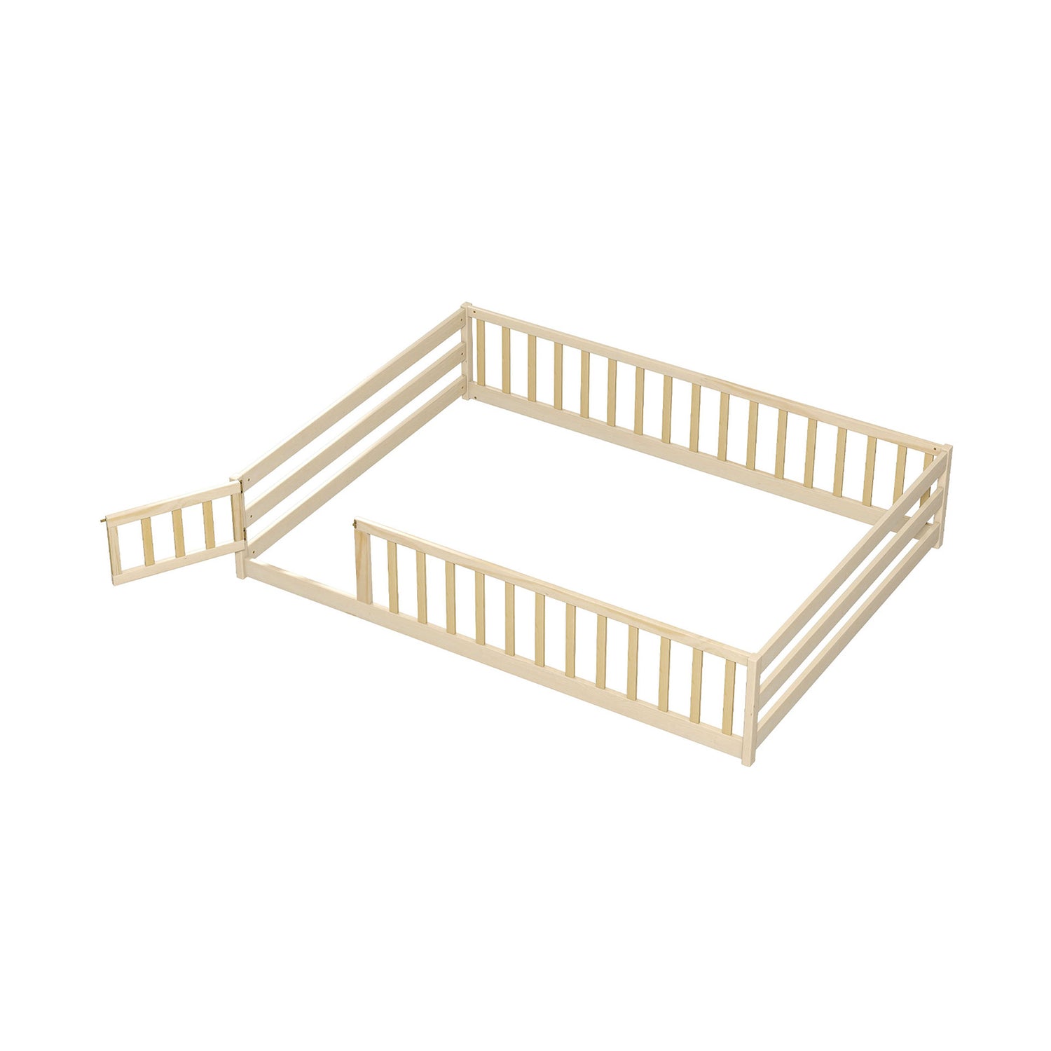 Full Size Floor Bed with Full Length Safety Guardrails-Natural