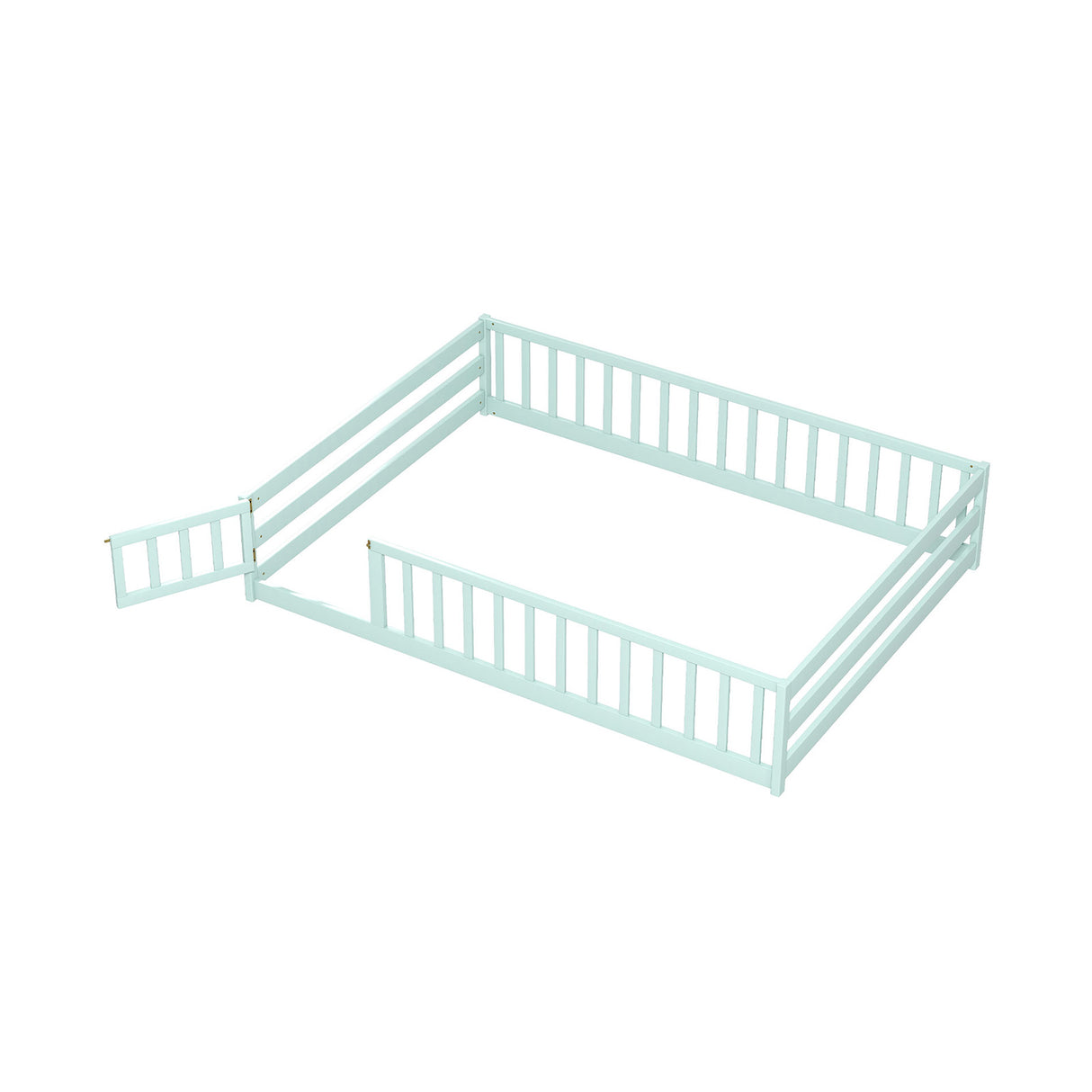 Full Size Floor Bed with Full Length Safety Guardrails-Light Green