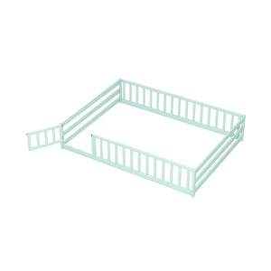 Full Size Floor Bed with Full Length Safety Guardrails-Light Green