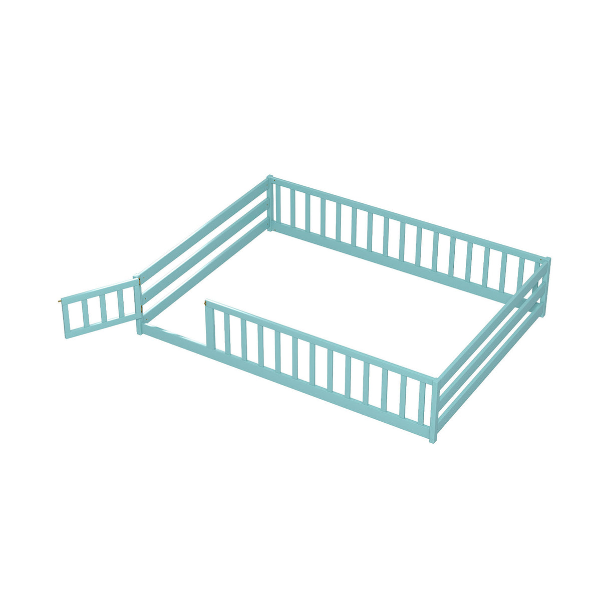 Full Size Floor Bed with Full Length Safety Guardrails-Dark Green
