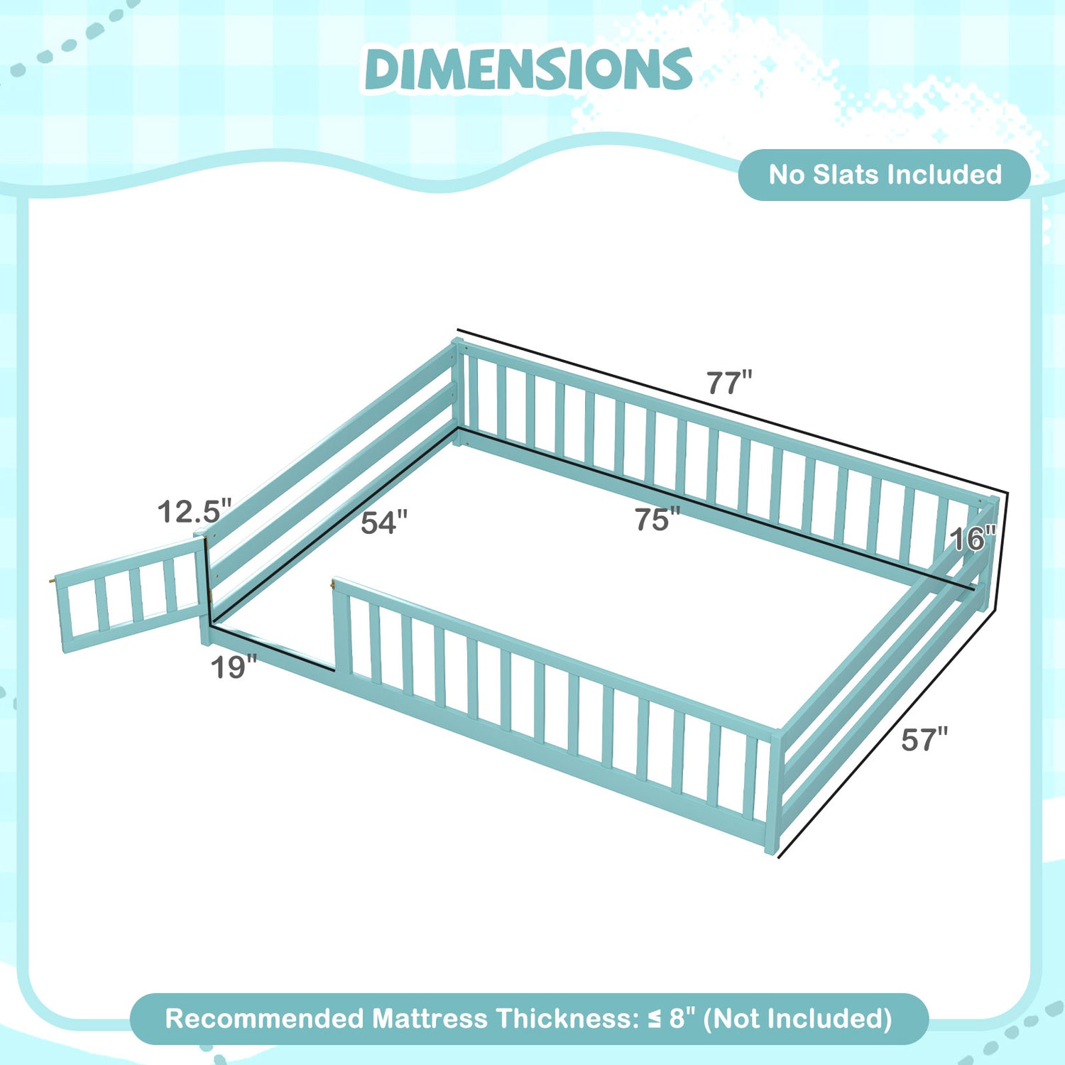 Full Size Floor Bed with Full Length Safety Guardrails-Dark Green