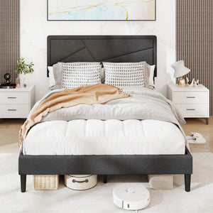 Twin/Full/Queen Size Upholstered Platform Bed Frame with High Headboard-Full Size