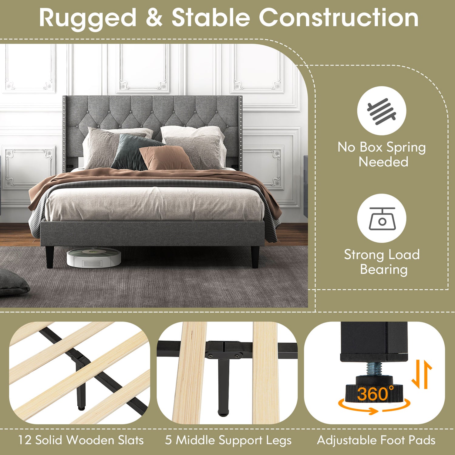 Full/Queen Size Upholstered Platform Bed with Button Tufted Headboard-Full Size