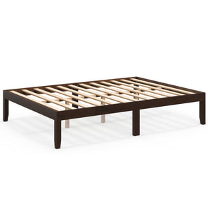 Full Size Wood Bed Frame with Wooden Slats Support and Rubber Wood Legs-Espresso