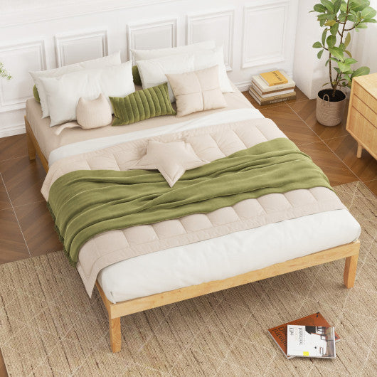 Full Size Wood Bed Frame with Wooden Slats Support and Rubber Wood Legs-Natural