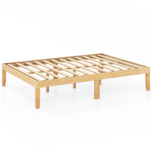 Full Size Wood Bed Frame with Wooden Slats Support and Rubber Wood Legs-Natural