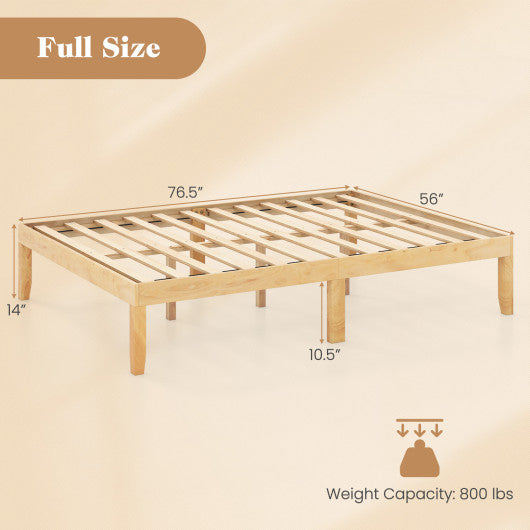 Full Size Wood Bed Frame with Wooden Slats Support and Rubber Wood Legs-Natural