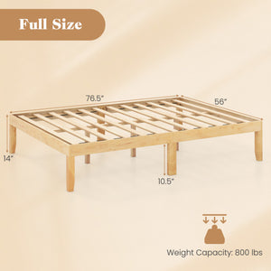 Full Size Wood Bed Frame with Wooden Slats Support and Rubber Wood Legs-Natural