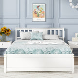 Wooden Platform Bed with Headboard and Wood Slat Support White-Full Size