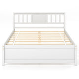 Wooden Platform Bed with Headboard and Wood Slat Support White-Full Size