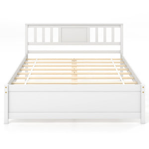 Wooden Platform Bed with Headboard and Wood Slat Support White-Full Size