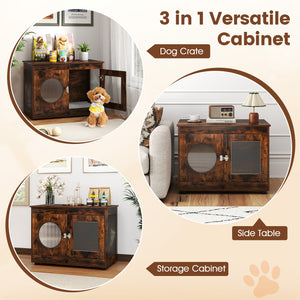 Furniture Style Dog Crate for Small and Medium Dogs with Translucent Window and Lockable Door-Rustic Brown