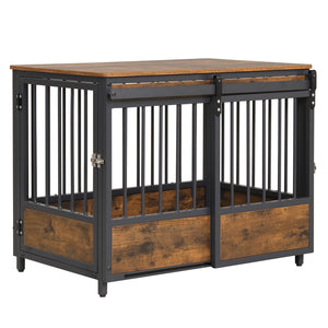 Furniture Style Dog Crate with 2 Doors and Safety Latch and Dog Mat-Rustic Brown