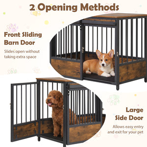 Furniture Style Dog Crate with 2 Doors and Safety Latch and Dog Mat-Rustic Brown
