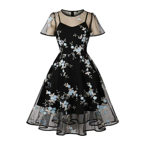 Elegant 1950s Embroidered Mesh Retro Party Dress