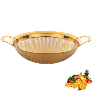 Stainless Steel Colander With Handle and Legs Drain Basket for Pasta Spaghetti Berry Veggies Fruits Noodles Salads Fruit Colander Strainer Metal Rice Sieve Kitchen Utensils-Gold
