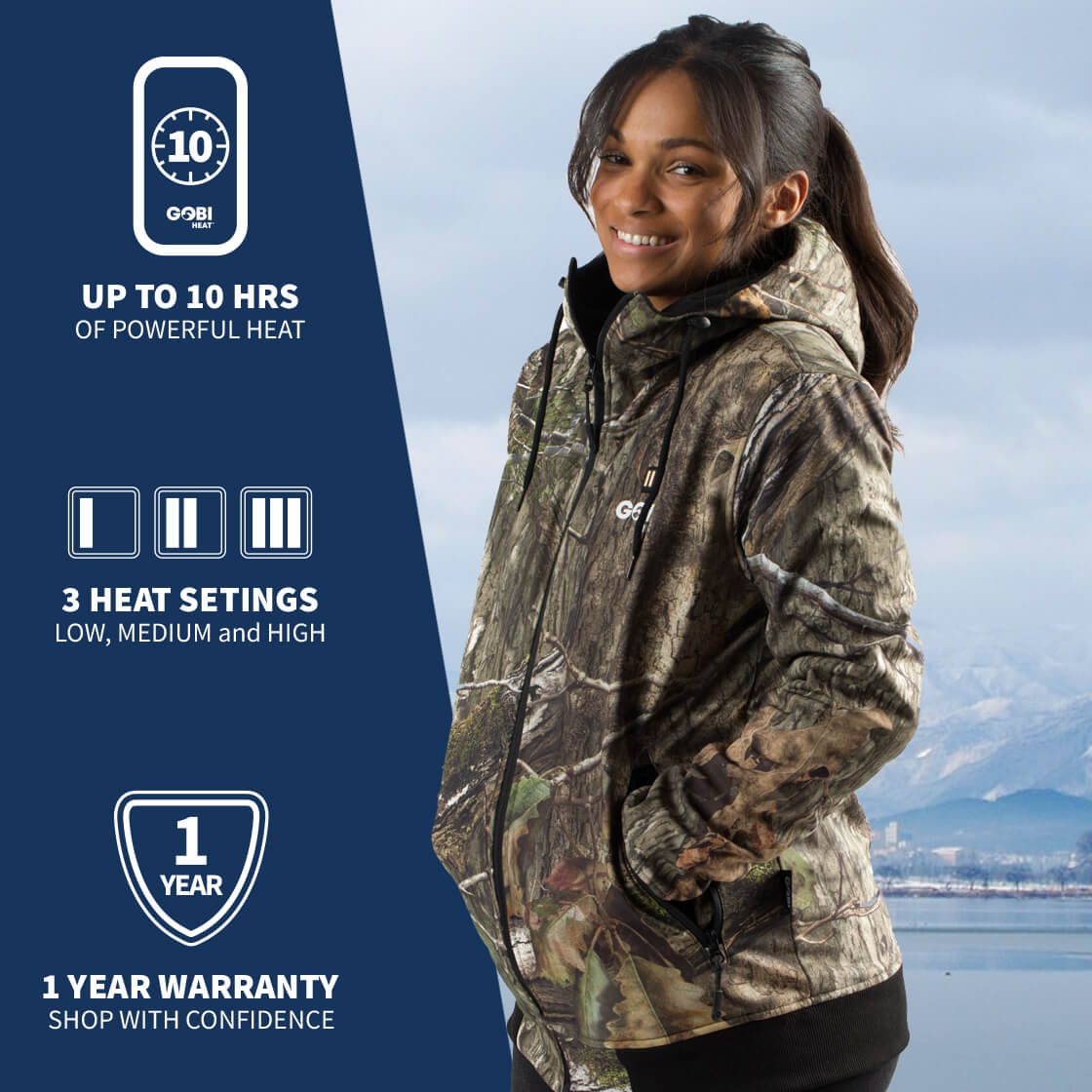 Shadow Womens Heated Hunting Hoodie - Mossy Oak® Camo by Gobi Heat