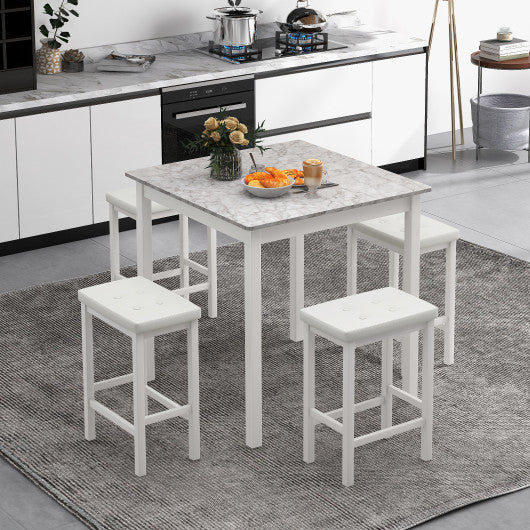 5-Piece Bar Table Set Counter-Height Dining Table and 4 Bar Stools-White