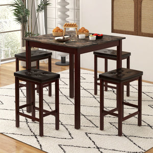 5-Piece Bar Table Set Counter-Height Dining Table and 4 Bar Stools-Brown