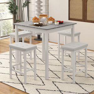 5-Piece Bar Table Set Counter-Height Dining Table and 4 Bar Stools-White