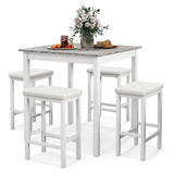 5-Piece Bar Table Set Counter-Height Dining Table and 4 Bar Stools-White