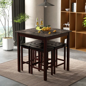 5-Piece Bar Table Set Counter-Height Dining Table and 4 Bar Stools-Brown
