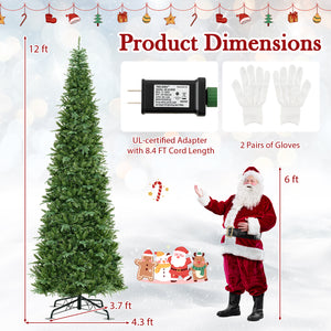 12 Feet Tall Prelit Hinged Artificial Christmas Tree with 2517 PVC PE Branch Tips