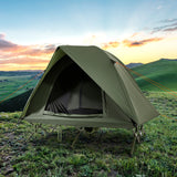 2-Person Camping Cot Tent Foldable Off-Ground Camping Combo for Adults-Green