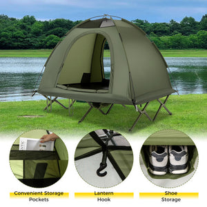 2-Person Camping Cot Tent Foldable Off-Ground Camping Combo for Adults-Green