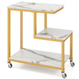 G-shaped Side Table 3-Tier Mobile End Table with Open Shelves-White