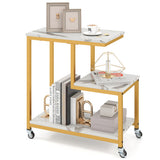 G-shaped Side Table 3-Tier Mobile End Table with Open Shelves-White