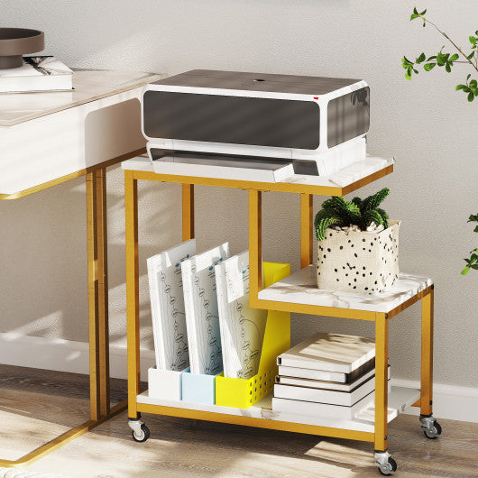 G-shaped Side Table 3-Tier Mobile End Table with Open Shelves-White