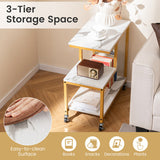 G-shaped Side Table 3-Tier Mobile End Table with Open Shelves-Rustic Brown