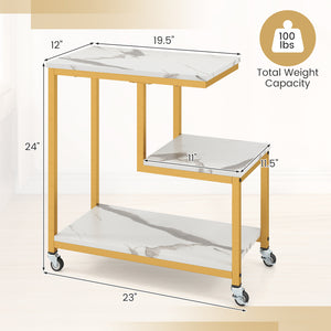 G-shaped Side Table 3-Tier Mobile End Table with Open Shelves-White